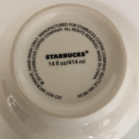 Starbucks Set Of Two White Round Barrel Silver Lettering 14oz. 2014 Coffee Mugs - Picture 9 of 13